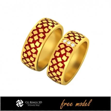 3D Wedding Ring With Enamel - Free 3D Model Home, Jewelry 3D CAD, Free 3D Jewelry, Rings 3D CAD , Wedding Bands 3D, Eternity Ba