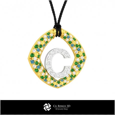 3D Pendant With Letter C Home, Jewelry 3D CAD, Pendants 3D CAD , 3D Letter Pendants