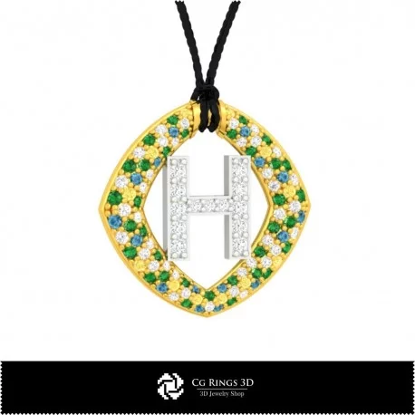 3D CAD Pendant With Letter H Home, Jewelry 3D CAD, Pendants 3D CAD , 3D Letter Pendants