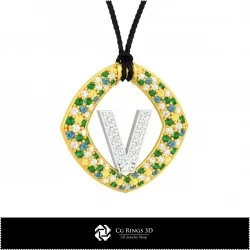 3D CAD Pendant With Letter V Home, Bijoux 3D CAO, Pendentifs 3D CAO, Pendentifs Lettre 3D