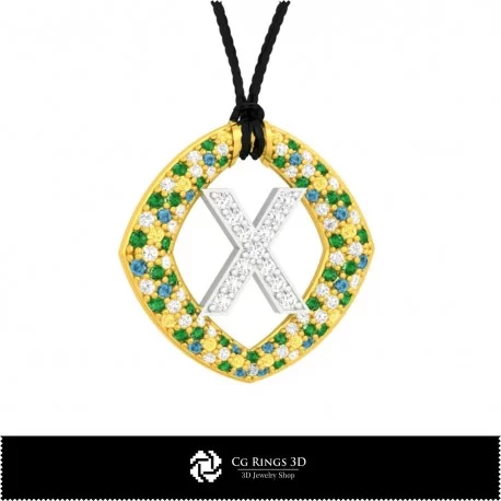 3D CAD Pendant With Letter X Home, Bijuterii 3D , Pandative 3D CAD, Pandativ cu Litere 3D 