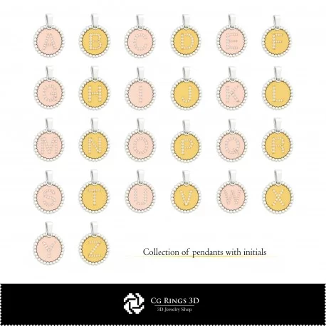 3D CAD Collection of Pendants with Initials Home, Bijoux 3D CAO, Collection Bijoux 3D CAO