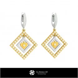 3D CAD Earrings with Playing Cards Home, Bijuterii 3D , Cercei 3D CAD, Cercei cu Diamante 3D