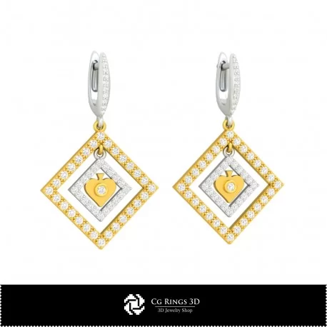 3D CAD Earrings with Playing Cards Home, Bijuterii 3D , Cercei 3D CAD, Cercei cu Diamante 3D