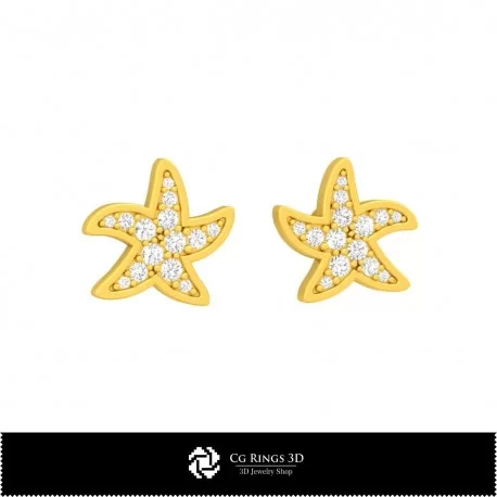3D CAD Starfish Earrings Home, Bijoux 3D CAO, Boucles D'oreilles 3D CAO, Boucles D'oreilles Diamant 3D, Boucles D'oreilles 3D CA