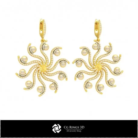 3D CAD Earrings with Pearls Home, Bijuterii 3D , Cercei 3D CAD, Cercei cu Diamante 3D, Cercei cu Perle 3D 