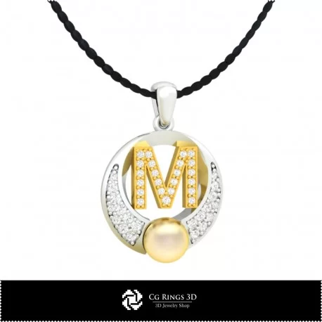3D CAD Pearl Pendant with Letter M Home, Bijoux 3D CAO, Pendentifs 3D CAO, Pendentifs Lettre 3D, Pendentifs de Perles 3D