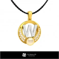 3D CAD Pearl Pendant with Letter W Home, Jewelry 3D CAD, Pendants 3D CAD , 3D Letter Pendants, 3D Pearl Pendants