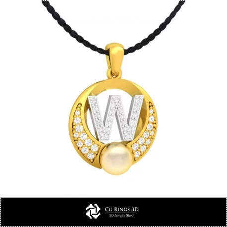3D CAD Pearl Pendant with Letter W Home, Jewelry 3D CAD, Pendants 3D CAD , 3D Letter Pendants, 3D Pearl Pendants