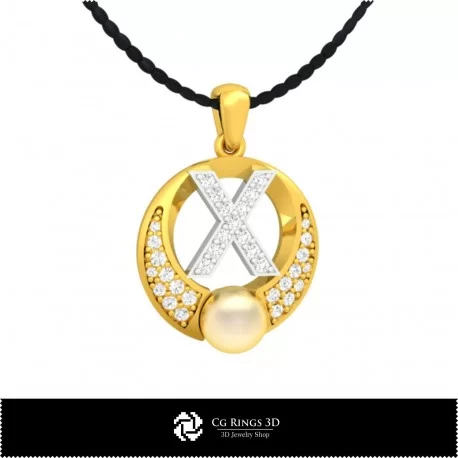 3D CAD Pearl Pendant with Letter X Home, Bijuterii 3D , Pandative 3D CAD, Pandativ cu Litere 3D , Pandativ cu Perle 3D 