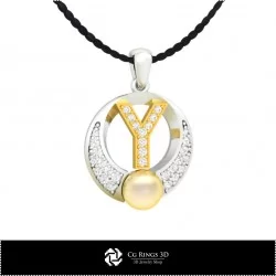 3D CAD Pearl Pendant with Letter Y Home, Bijuterii 3D , Pandative 3D CAD, Pandativ cu Litere 3D , Pandativ cu Perle 3D 