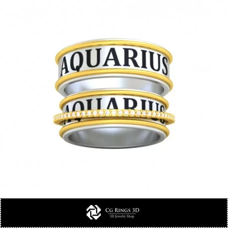 3D CAD Wedding Ring With Aquarius Zodiac Home, Bijoux 3D CAO, Anneaux 3D CAO, Bandes de Mariage 3D