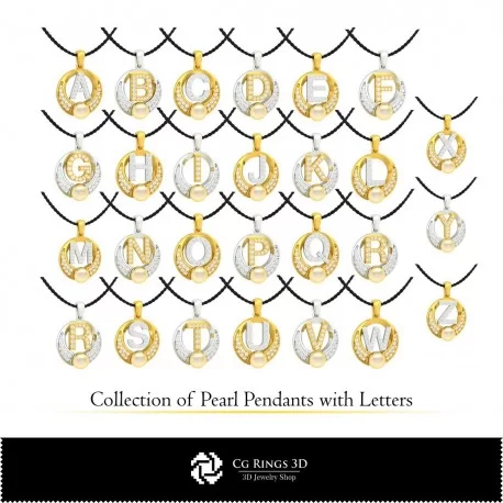 3D CAD Collection of Pearl Pendants with Letters Home, Jewelry 3D CAD, Jewelry Collections 3D CAD 