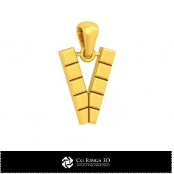 3D CAD Pendant With Letter V Home, Jewelry 3D CAD, Pendants 3D CAD , 3D Letter Pendants