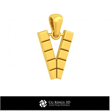 3D CAD Pendant With Letter V Home, Jewelry 3D CAD, Pendants 3D CAD , 3D Letter Pendants