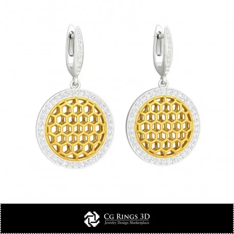 3D CAD Hexagon Earrings Home, Bijoux 3D CAO, Boucles D'oreilles 3D CAO, Boucles D'oreilles Diamant 3D, Boucles D'oreilles 3D 