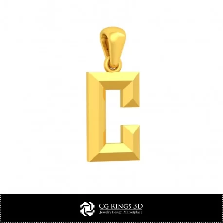 3D CAD Pendant With Letter C Home, Jewelry 3D CAD, Pendants 3D CAD , 3D Letter Pendants