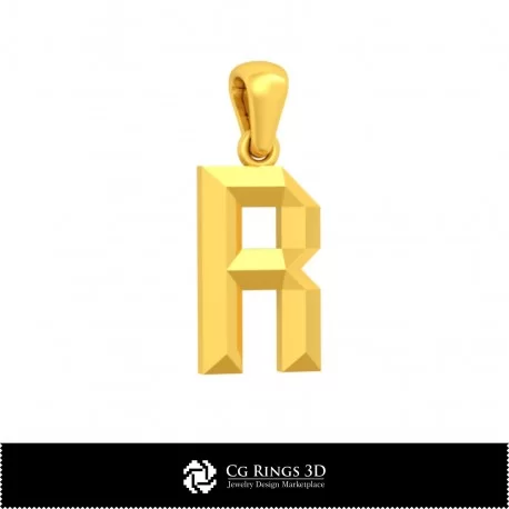 3D CAD Pendant With Letter R Home, Bijoux 3D CAO, Pendentifs 3D CAO, Pendentifs Lettre 3D
