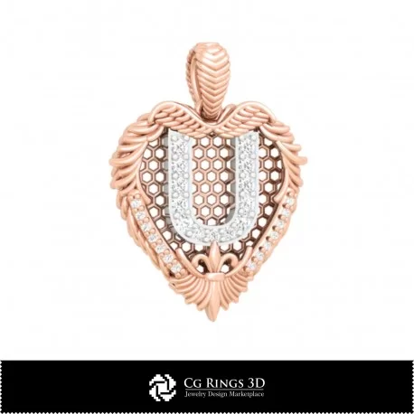 Pendant With Letter U - 3D CAD Home, Bijuterii 3D , Pandative 3D CAD, Pandativ cu Litere 3D 