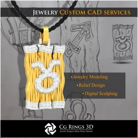 Taurus Zodiac Pendant - 3D CAD Home, Jewelry 3D CAD, Pendants 3D CAD , 3D Diamond Pendants, 3D Zodiac Pendants