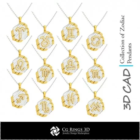 Collection of Zodiac Pendants - 3D CAD Home, Jewelry 3D CAD, Pendants 3D CAD , Jewelry Collections 3D CAD , 3D Zodiac Pendants