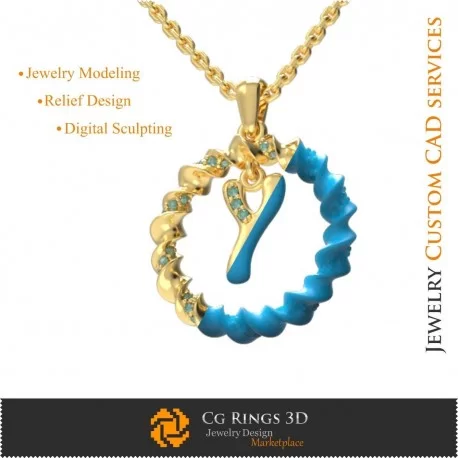 Pendentif avec Lettre Y - 3D CAO Bijoux 3D CAO, Pendentifs 3D CAO, Pendentifs Lettre 3D
