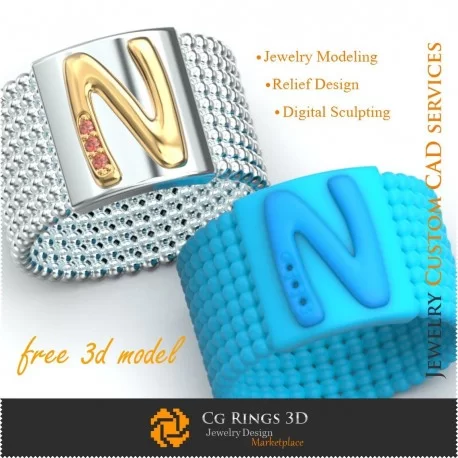 Ring With Letter N - Free 3D Jewelry Home, Jewelry 3D CAD, Free 3D Jewelry, Rings 3D CAD , Wedding Bands 3D, Eternity Bands 3D,