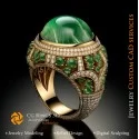 Bague avec émeraude et diamants - Bijoux 3D CAO