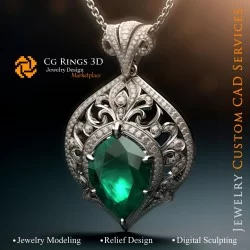 Pendentif avec Émeraude et Diamants - Bijoux 3D CAO 