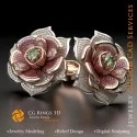 Boutons de manchette fleur avec rubis, émeraude et diamants - 3D CAD Jewelry