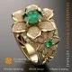 Bague Fleur avec émeraude et diamants - Bijoux 3D CAO Home, AI - Bijoux 3D CAO, AI - Anneaux 3D CAO 