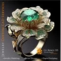 Inel Floare cu Smaralde și Diamante - Bijuterii 3D CAD