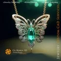 Butterfly Pendant with Emerald and Diamonds - Jewelry 3D CAD
