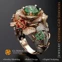 Bague avec Émeraude et Diamants - Bijoux 3D CAO