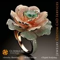 Flower Ring with Emeralds and Diamonds - 3D CAD Jewelry