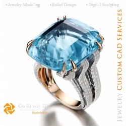 Ring with Aquamarine and Diamonds - 3D CAD Jewelry Home, AI - Jewelry 3D CAD , AI - Rings 3D CAD , AI - 3D CAD Jewelry, AI - Jew