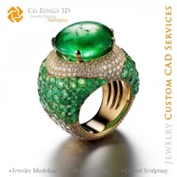 Ring with Emeralds and Diamonds - 3D CAD Jewelry