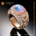 Inel cu Piatră de Lună și Diamante - Bijuterii 3D CAD