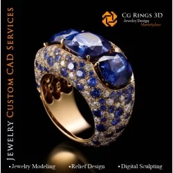 Bague avec Saphirs et Diamants - Bijoux 3D CAO Home, AI - Bijoux 3D CAO, AI - Anneaux 3D CAO , AI - Bijoux 3D CAO Mélodie des Co