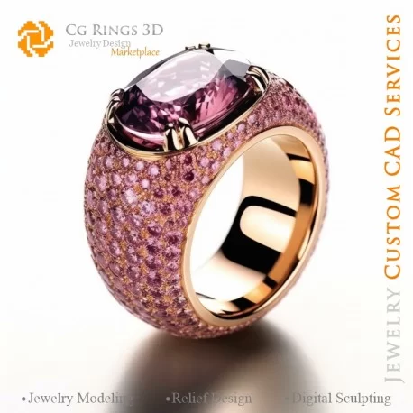 Inel cu Spinel - Bijuterii 3D CAD Home, AI - Bijuterii 3D CAD , AI - Inele 3D CAD , AI - Bijuterii 3D CAD Melodia culorilor, AI