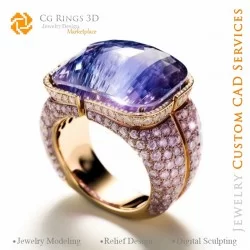 Bague avec Tanzanite - Bijoux 3D CAO Home, AI - Bijoux 3D CAO, AI - Anneaux 3D CAO , AI - Bijoux 3D CAO Mélodie des Couleurs, AI