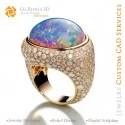 Bague avec Opale et Diamants - Bijoux 3D CAO