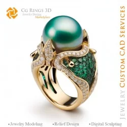 Bague avec Perles, Émeraudes et Diamants - Bijoux 3D CAO