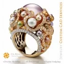 Ring with Pearls and Diamonds - 3D CAD Jewelry