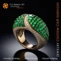 Ring with Emerald and Diamonds - 3D CAD Jewelry