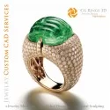 Ring with Emerald and Diamonds - 3D CAD Jewelry