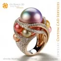 Ring with Pearls and Diamonds - 3D CAD Jewelry