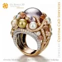 Ring with Pearls and Diamonds - 3D CAD Jewelry