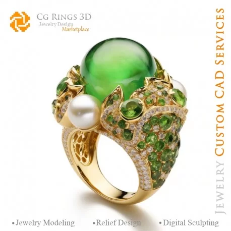 Bague avec Émeraudes et Diamants - Bijoux 3D CAO Home, AI - Bijoux 3D CAO, AI - Anneaux 3D CAO , AI - Bijoux 3D CAO Mélodie des 