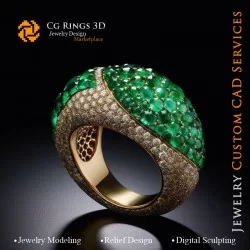 Inel cu Smaralde și Diamante - Bijuterii 3D CAD Home, AI - Bijuterii 3D CAD , AI - Inele 3D CAD , AI - Bijuterii 3D CAD Melodia